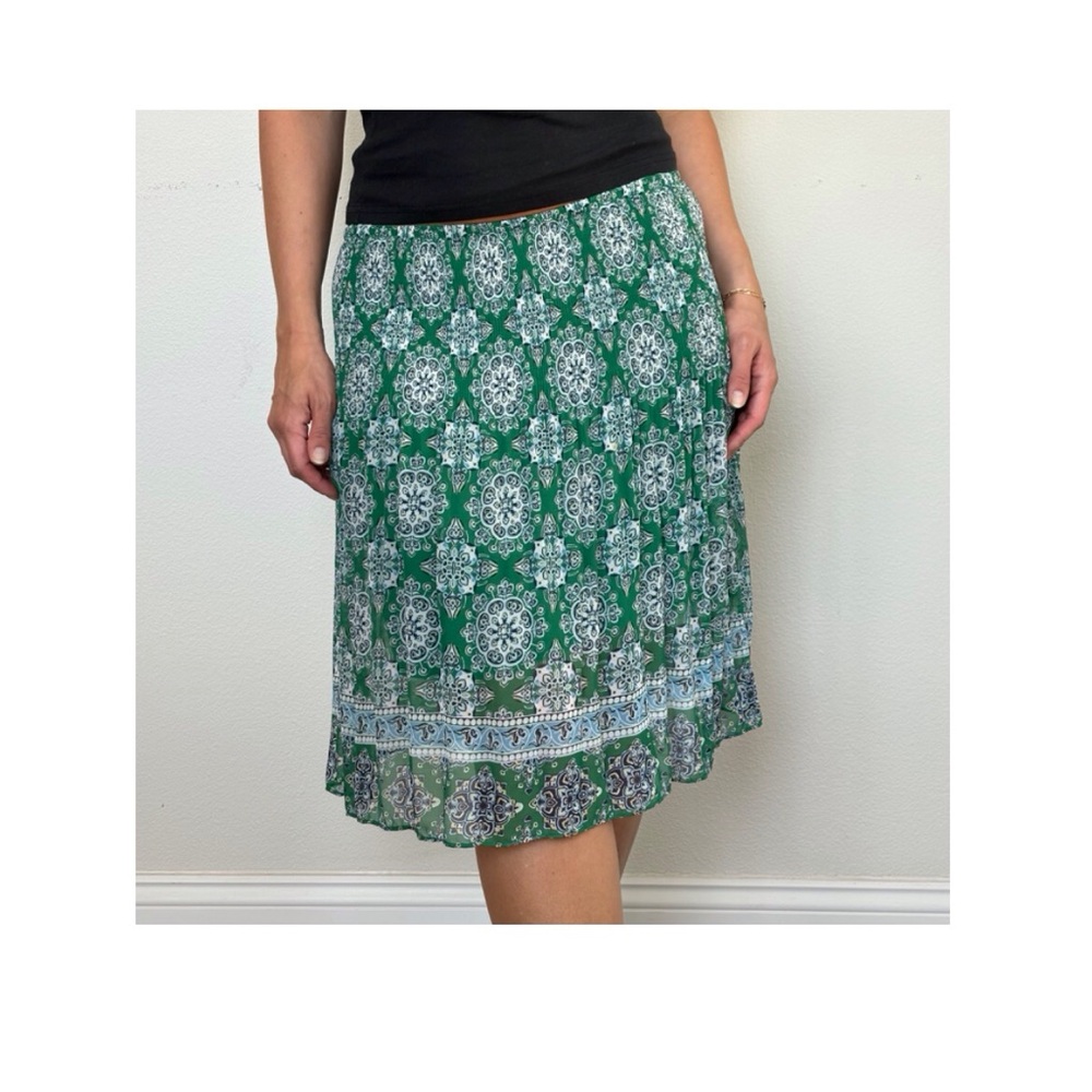 Max Studio Green Boho Medallion Pleated Skirt Overlay - EUC - Size L